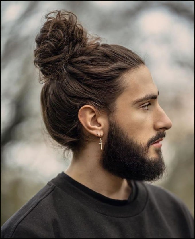 Twist-In Bun Long Hairstyles For Men 