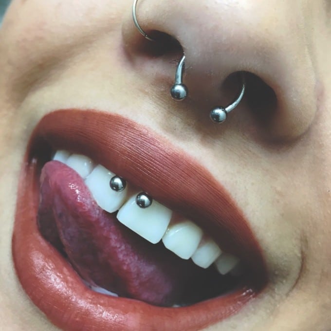 smiley piercing with red lips