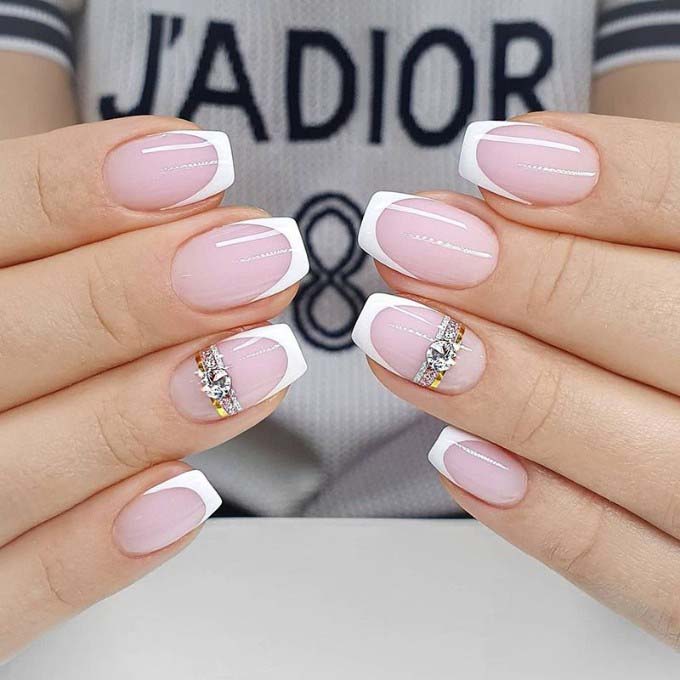 French Manicure with Diamond