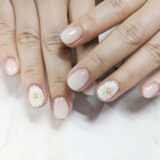 Milky White Nails With Crystal