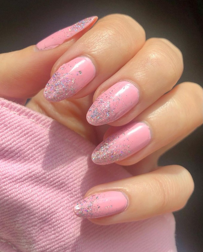 Pink holographic nails