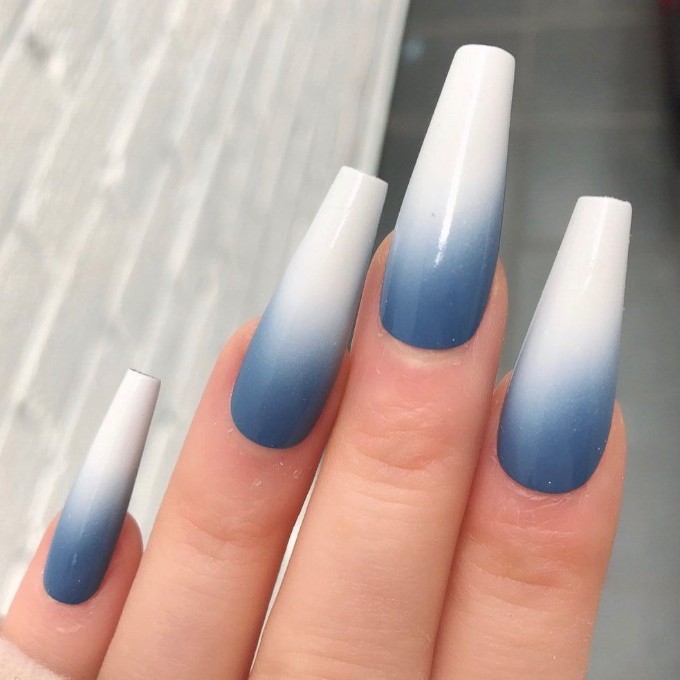 Blue and French ombre nails