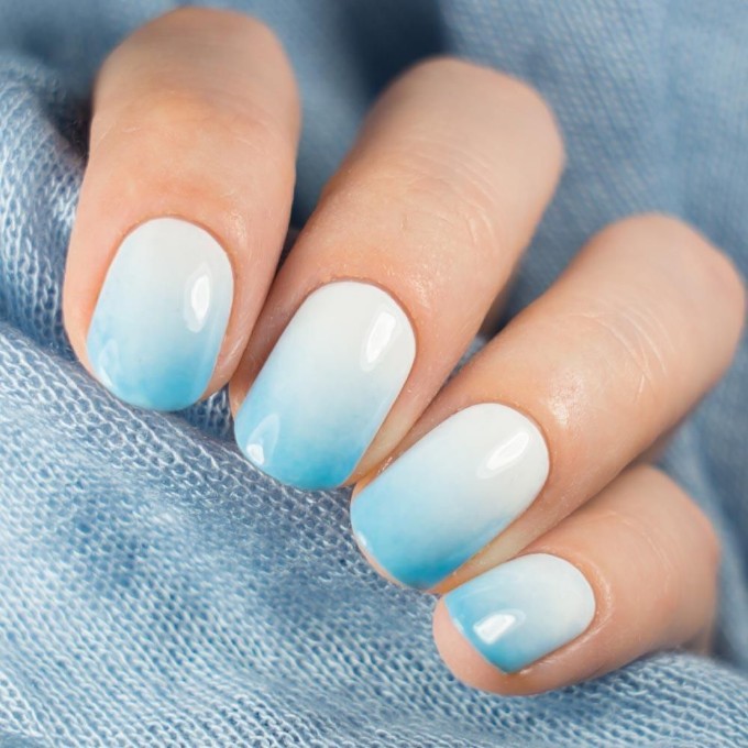 Blue and White Ombre Nails