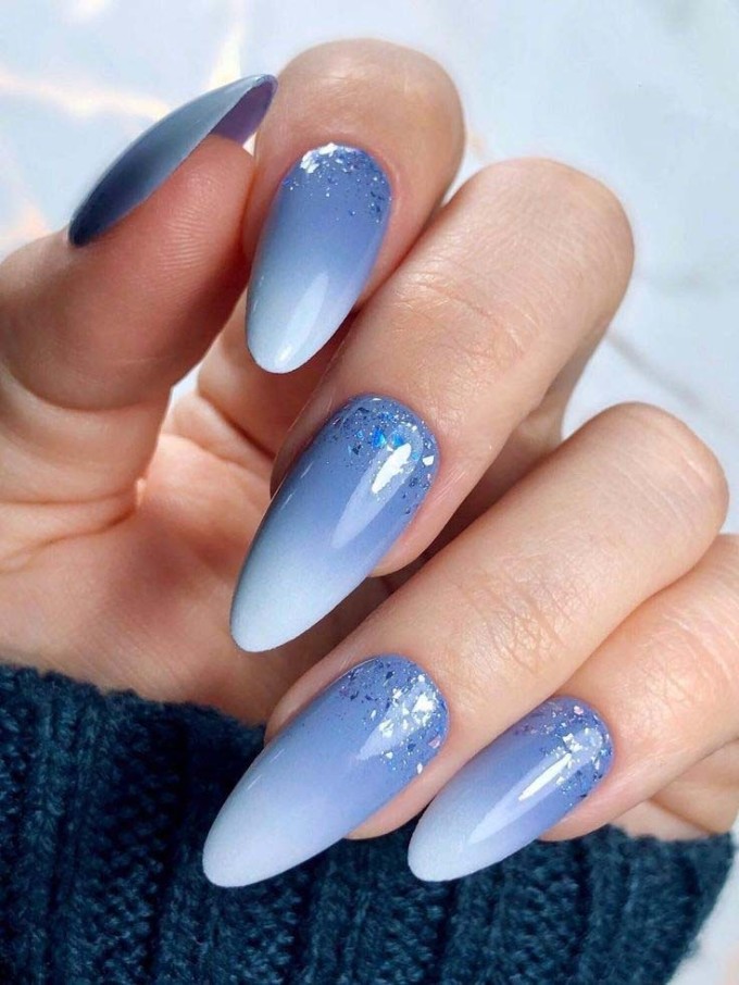 Blue Ombre Nails with Glitter