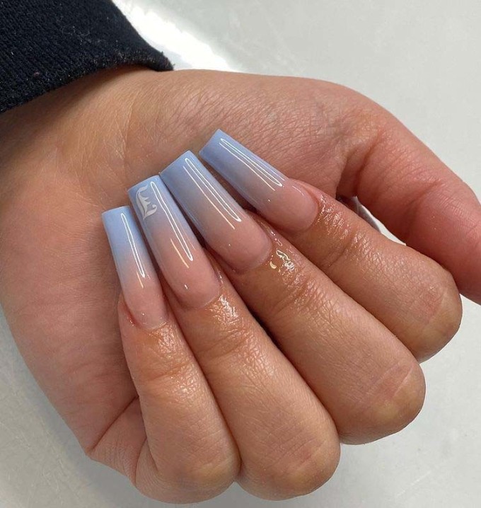 Coffin Blue Ombre Nails