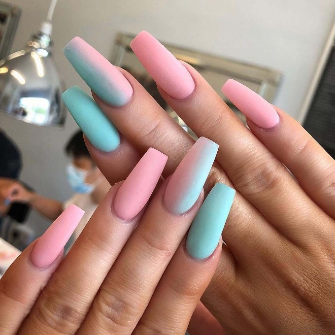 Cotton Candy Pink and Blue Ombre Nails