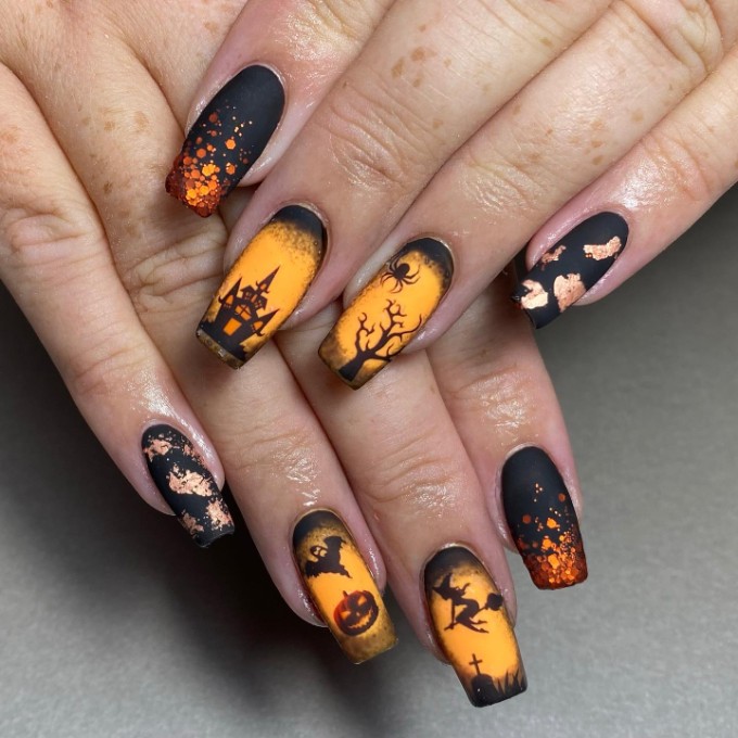 Floral patterns coffin nails