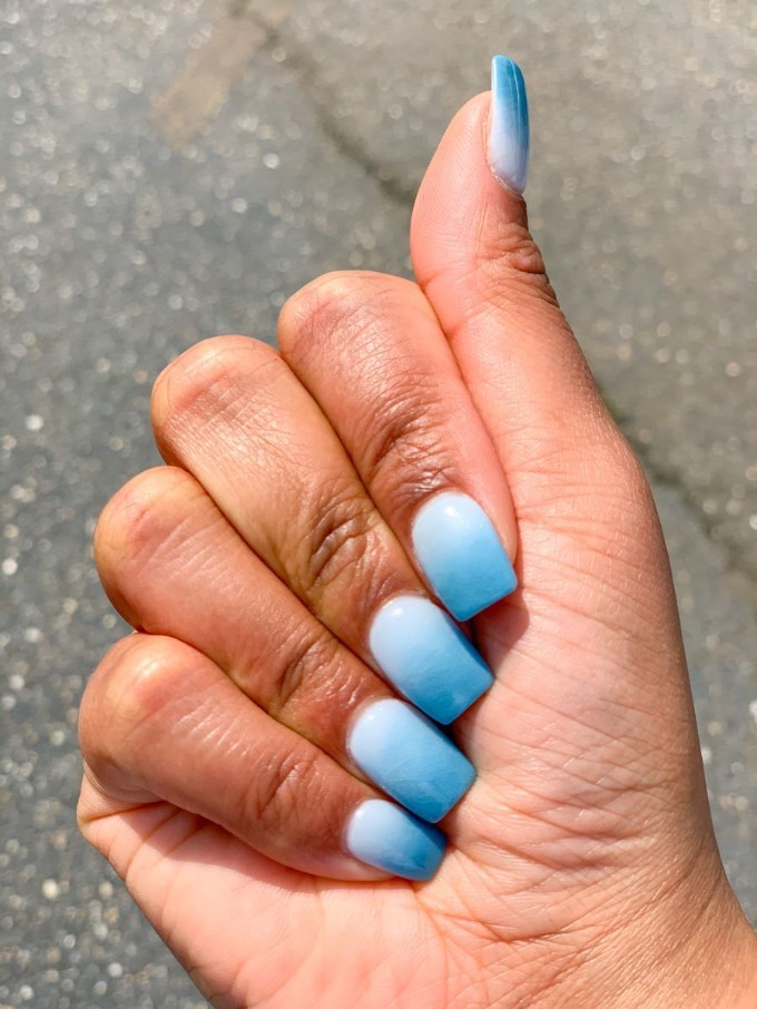 Light blue and white ombre nails