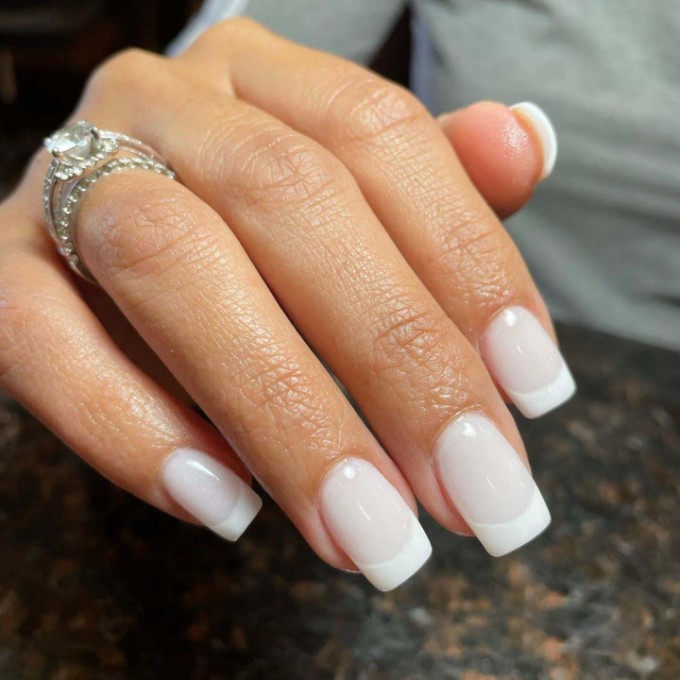 Long square French tip nails
