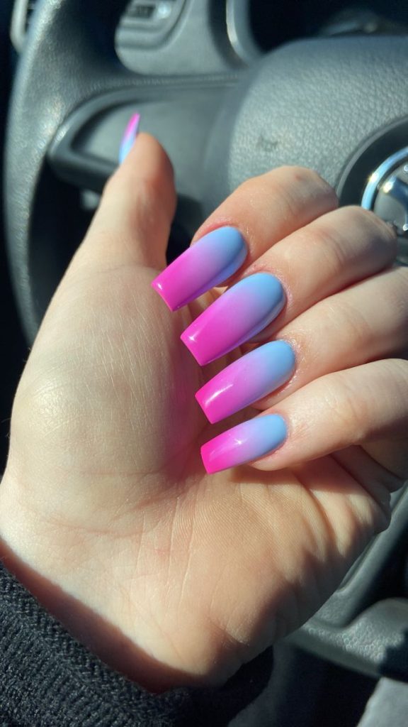 Pink and Blue Ombre Nails
