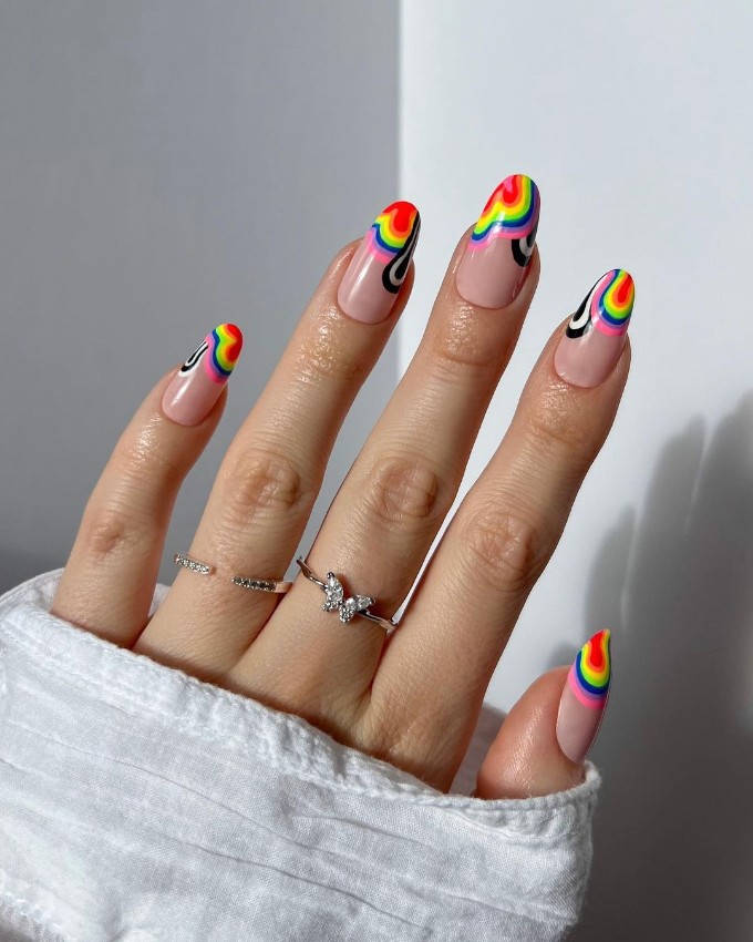 Rainbow french tip nail designs