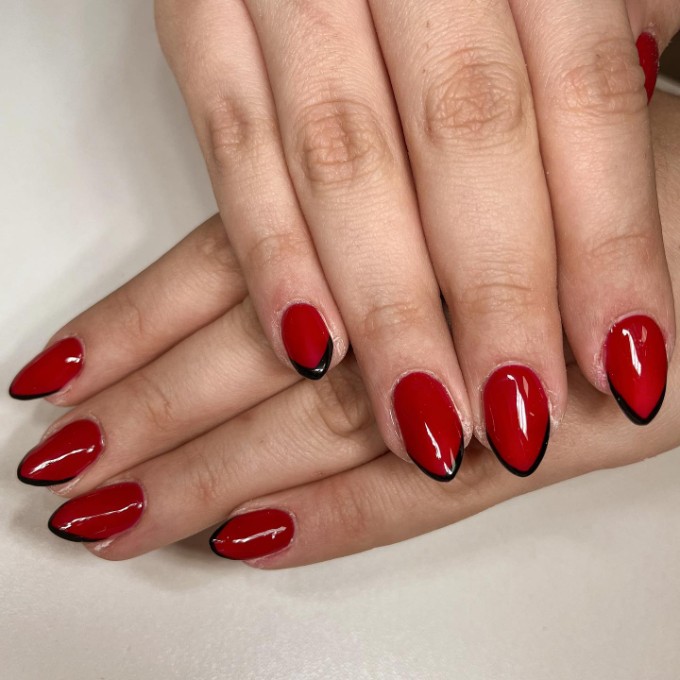 Red and black French tip nails