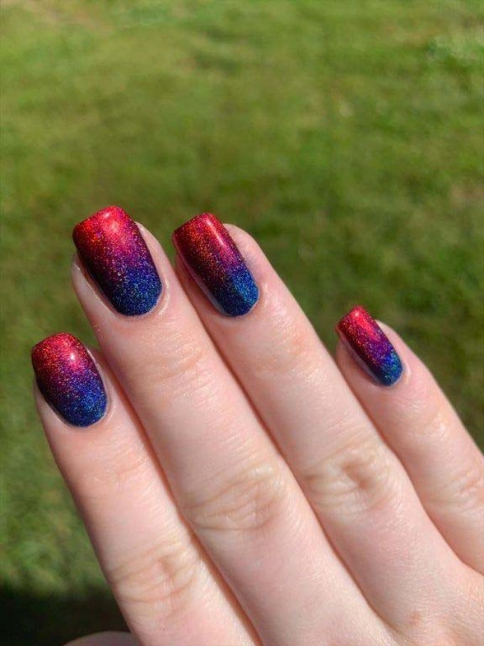 Red and Blue Ombre Nails