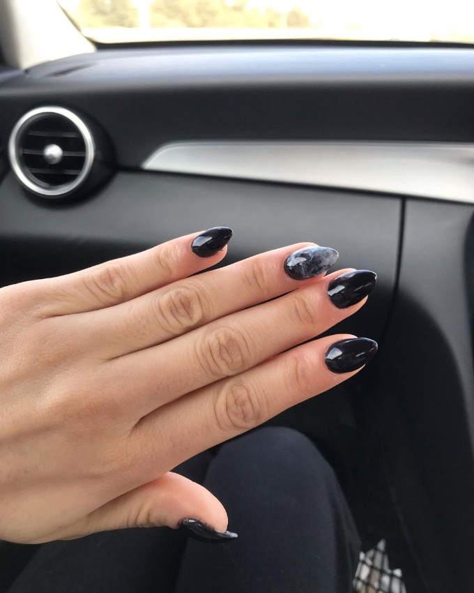 marble finish with black matte nails