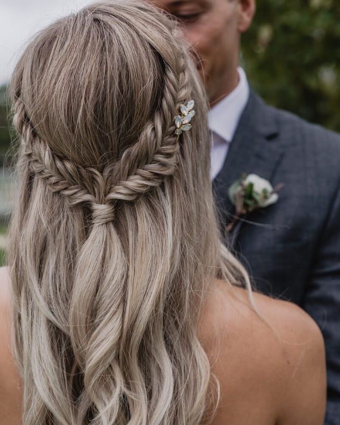 Half-up Braided Crown with Textured Waves