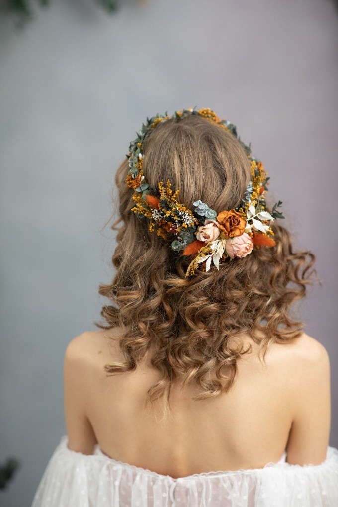 Loose Boho Waves with a Floral Crown