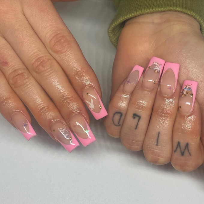Pink french tip nails