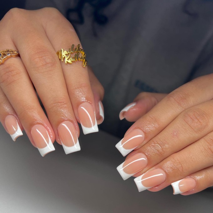 white French tip acrylic nails