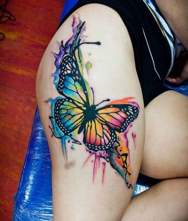 Butterfly Upper Leg Tattoo