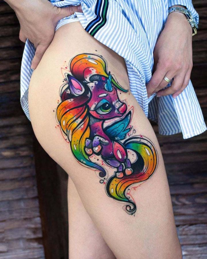 Colorful Thigh Tattoos