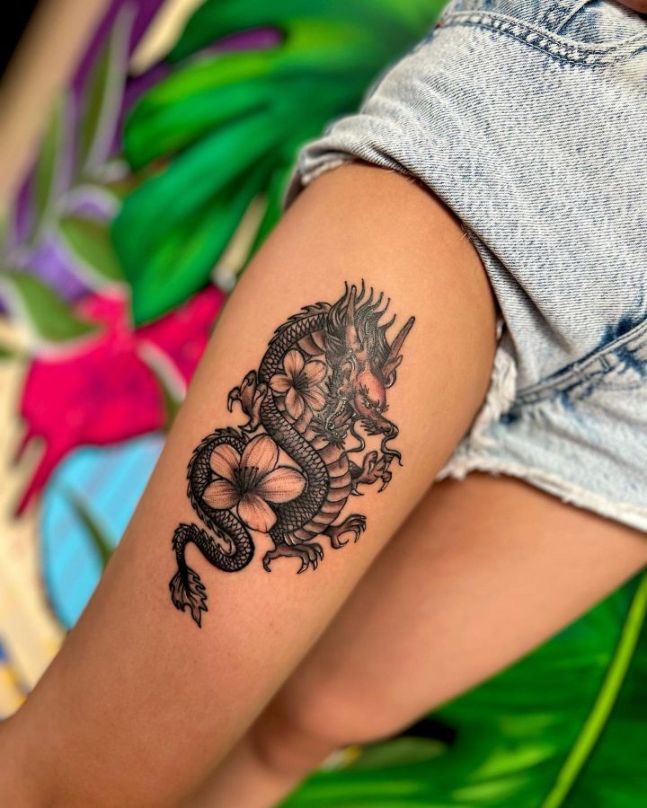 Dragon Thigh Tattoos For Women