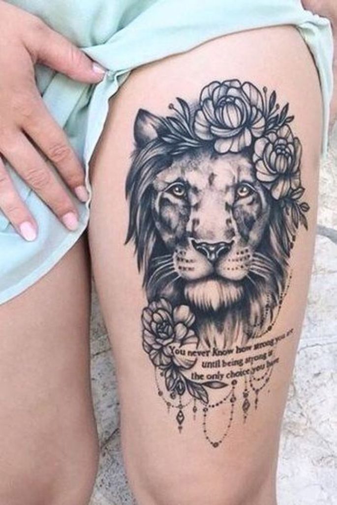 Lion Thigh Tattoos For Women
