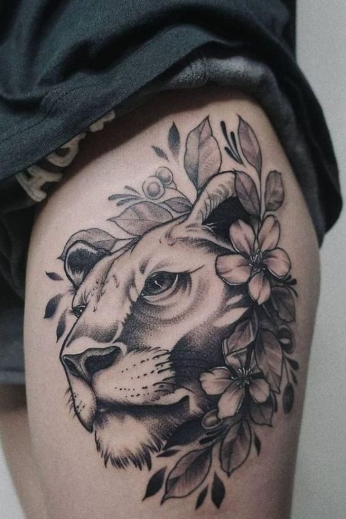 Lioness Tattoo Thigh