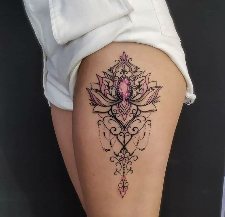 Lotus Flower Thigh Tattoos For Women