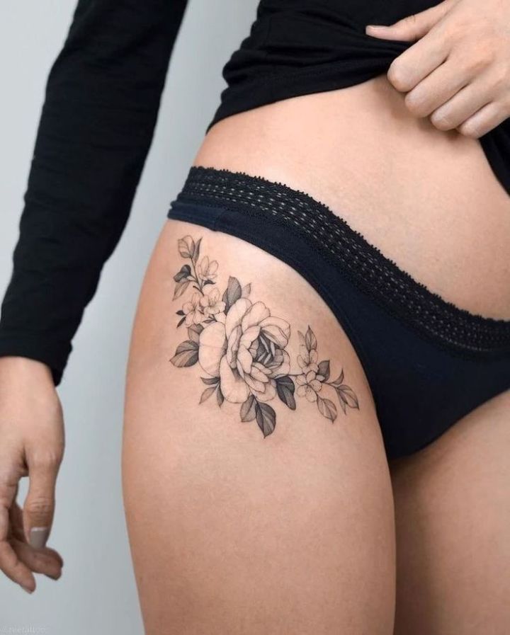 Side Upper Leg Thigh Tattoos For Women