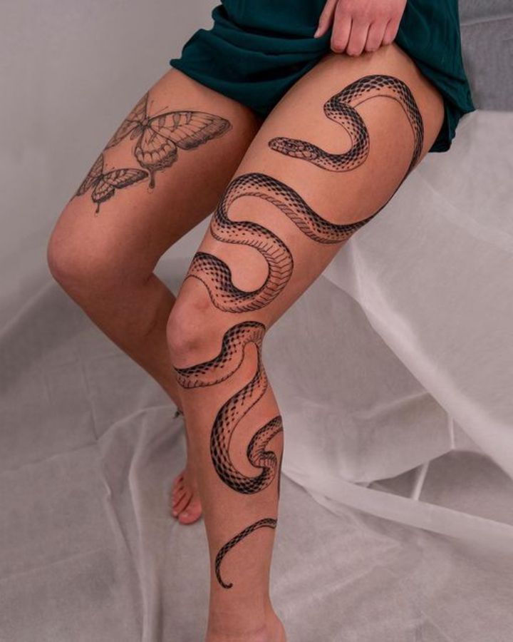 Snake Upper Leg Tattoos