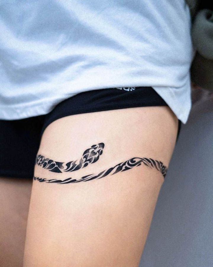 Snake Upper Leg Tattoos