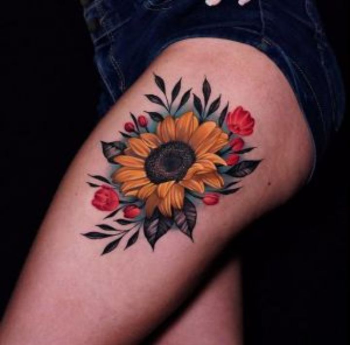 Sunflower Thigh Tattoos