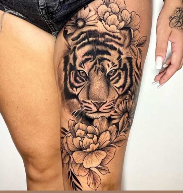 Tiger Upper Leg Tattoo