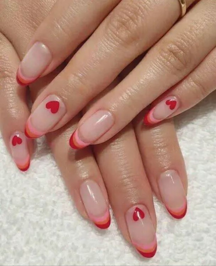 Red nails french tip
