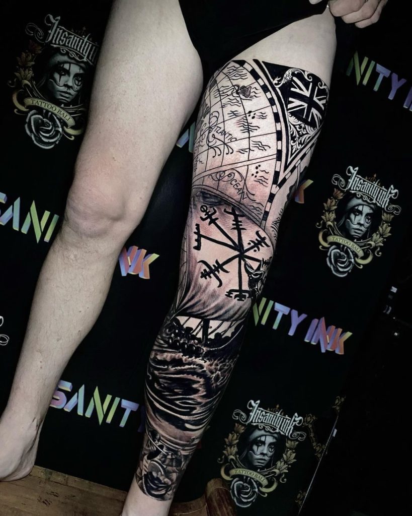 TATTOO ON THE LEG THAT COVERS THE SLEEVE